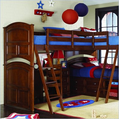Lea Deer Run Wood Loft Triple Bunk Bed in Brown Cherry