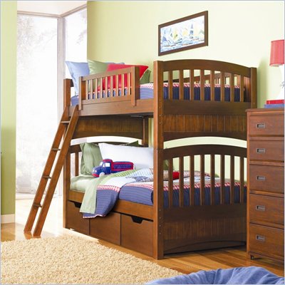 Lea Dillon Wood Bunk Bed in Distressed Brown Cherry Finish