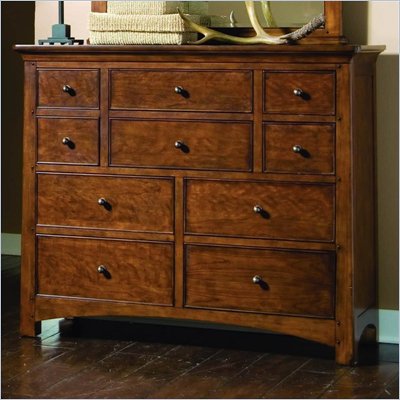 Lea Elite Crossover 10 Drawer Bureau Double Dresser in Burnished Cherry Finish