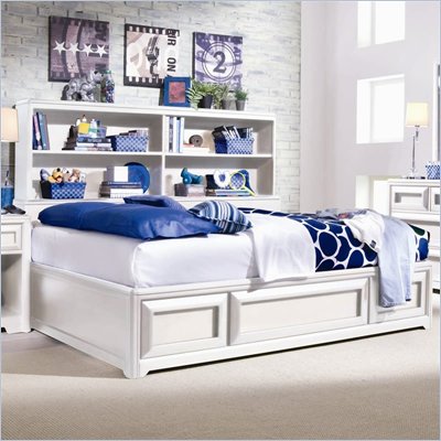 Lea Elite Reflections Kids Bookcase Platform Storage Bed in Aspen White Finish