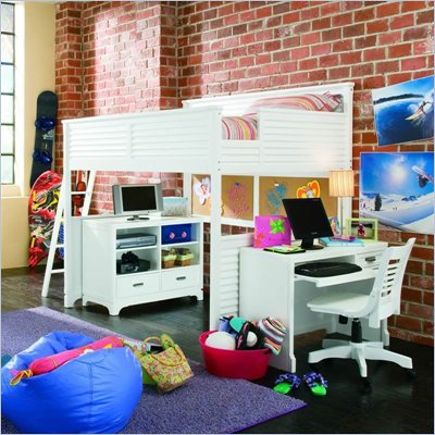 Lea Freetime Wood Loft Bunk Bed in White Finish