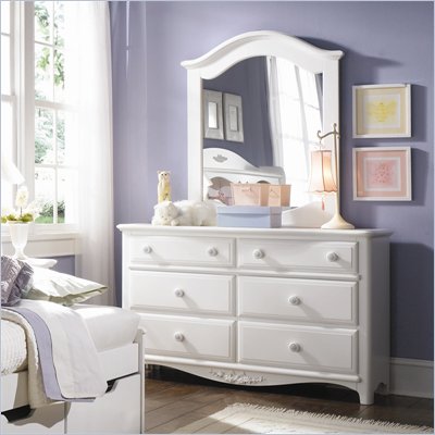 Lea Haley 6 Drawer Double Dresser and Mirror Set in White Finish