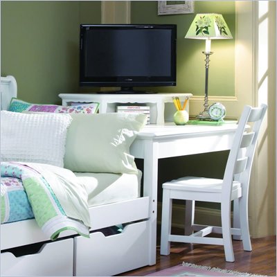 Lea Haley Wood Top Corner Unit with Built-in Storage in White Finish
