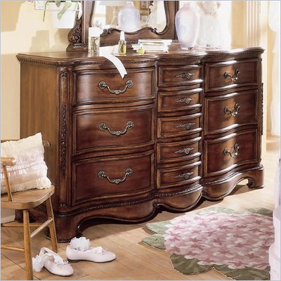 Lea Jessica McClintock Heirloom 10 Drawer Triple Dresser with Dark Cherry Wood Finish