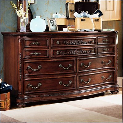 Lea Jessica McClintock Heirloom 7 Drawer Double Dresser with Dark Cherry Wood Finish