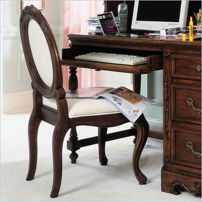 Lea Jessica McClintock Heirloom Upholstered Desk Chair with Cream Fabric and Dark Cherry Wood Finish