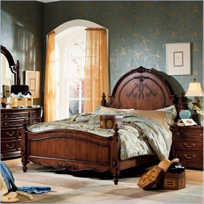 Lea Jessica McClintock Heirloom Twin, Full or Queen Dark Cherry Wood Panel Bed 2 Piece Bedroom Set