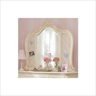 Lea Jessica McClintock Romance Ribbon-Board Vanity Mirror with Antique White Wood Finish