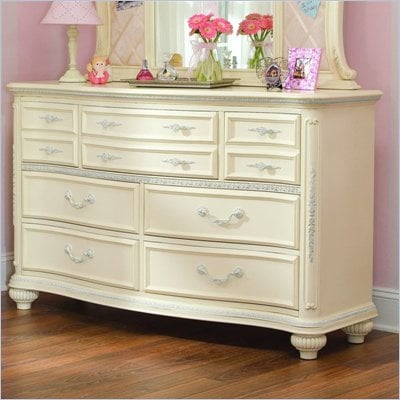 Lea Jessica McClintock Romance 7 Drawer Double Dresser with Antique White Wood Finish