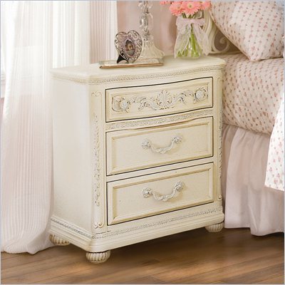 Lea Jessica McClintock Romance 3 Drawer Nightstand with Antique White Wood Finish