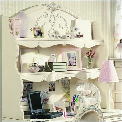Lea Jessica McClintock Romance 2 Shelf Computer Hutch with Cork Back and Antique White Wood Finish