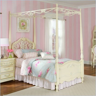 Lea Jessica Mcclintock Romance Metal and Wood Poster Bed in Antique White