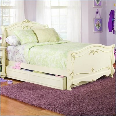 Lea Jessica McLintock Romance Kids Wood Sleigh Bed in Antique White 3 Piece Bedroom Set