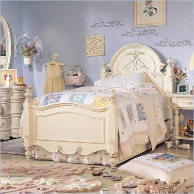 Lea Jessica McClintock Romance Kids Antique White Wood Panel Bed 5 Piece Bedroom Set