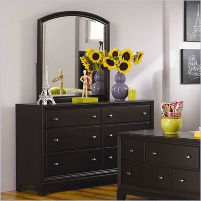 Lea Midtown 6 Drawer Double Dresser and Mirror Set in Dark Cherry