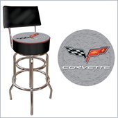 Trademark Retro Corvette C6 Padded Bar Stool with Back - Black/Silver
