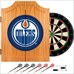 Trademark NHL Edmonton Oilers Dart Cabinet includes Darts and Board