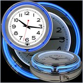 Trademark Global 14 Inch Double Ring Neon Clock in Blue Outer and White Inner