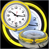 Trademark Global 14 Inch Double Ring Neon Clock in Yellow