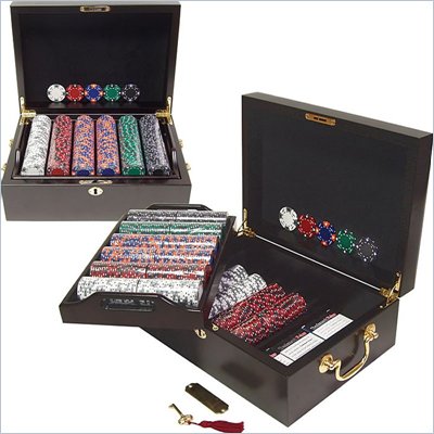 Trademark 500 14g Tri Color Ace/King Suited Chips with Mahogany Case