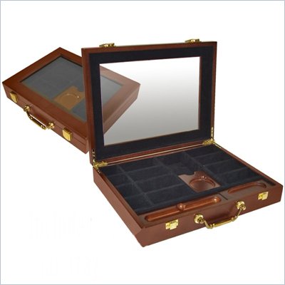 Trademark Premium Wood Poker Chip Case With Cigar Tray 240 Capacity
