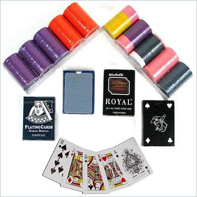 Trademark Set of 200 Hot Stamped 8g Chips and 4 decks of cards