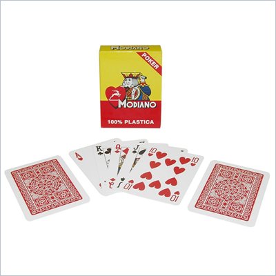 Trademark Modiano 100% Plastic Poker Size Reg Index Red Single Deck