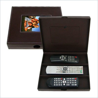 Trademark Global Faux Leather Remote Control Storage Box with Photo Insert in Brown