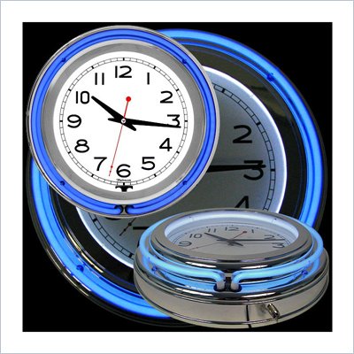 Trademark Global 14 Inch Double Ring Neon Clock in Blue Outer and White Inner