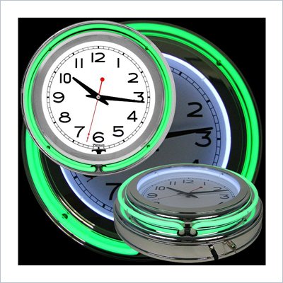 Trademark Global 14 Inch Double Ring Neon Clock in Green
