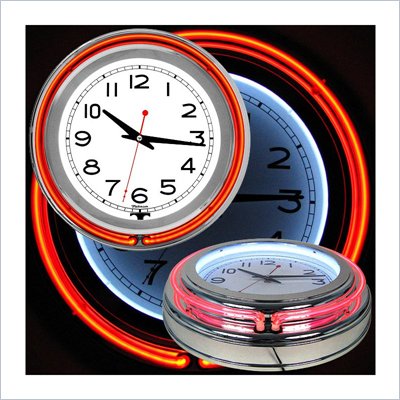 Trademark Global 14 Inch Double Ring Neon Clock in Red 