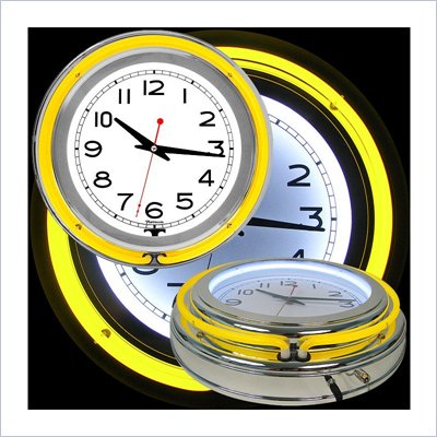 Trademark Global 14 Inch Double Ring Neon Clock in Yellow