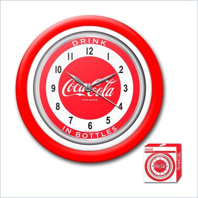 Trademark Global Coca-Cola Clock w/ White Neon - 1950s Style - 12"