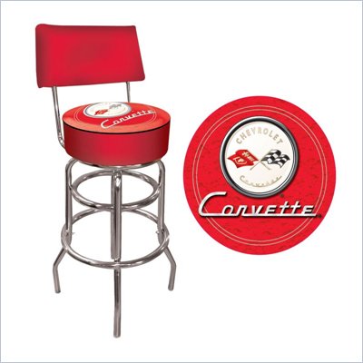 Trademark Global Corvette C1 Padded Bar Stool with Back in Red 