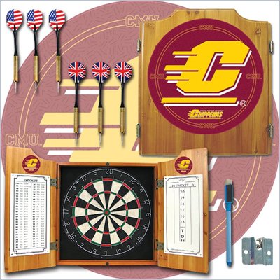 Trademark Central Michigan University Dart Cabinet w/ Darts and Board