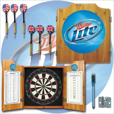 Trademark Miller Lite Dart Cabinet Includes Darts and Board