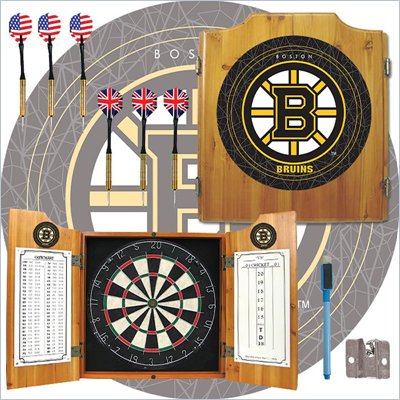 Trademark NHL Boston Bruins Dart Cabinet includes Darts and Board