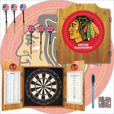 Trademark NHL Chicago Blackhawks Dart Cabinet includes Darts and Board