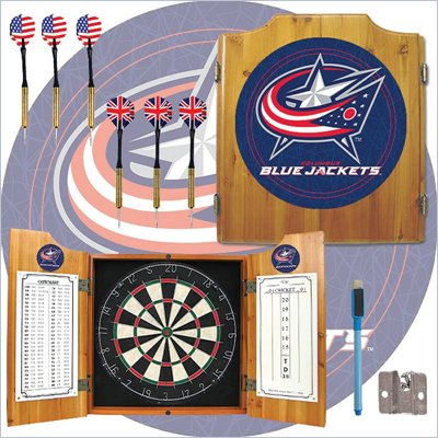 Trademark NHL Columbus Blue Jackets Dart Cabinet includes Darts and Board