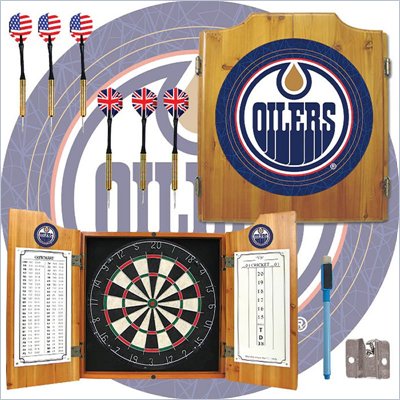 Trademark NHL Edmonton Oilers Dart Cabinet includes Darts and Board
