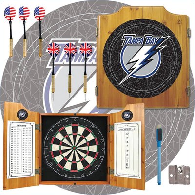 Trademark NHL Tampa Bay Lightning Dart Cabinet includes Darts and Board
