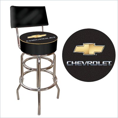 Trademark Retro Chevrolet Padded Bar Stool with Back - Black/Silver