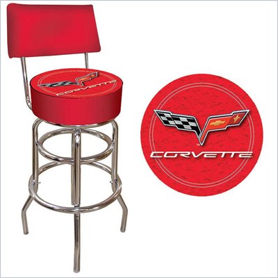 Trademark Retro Corvette C6 Padded Bar Stool with Back - Red