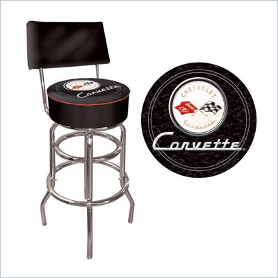 Trademark Global Corvette C1 Padded Bar Stool with Backrest in Black