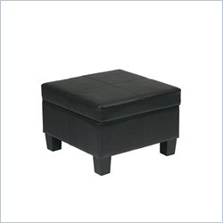 Office Star Metro Faux Leather Square Storage Ottoman in Black
