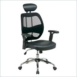 Office Star Work Smart Ventilated Screen Back and Leather Seat Chair with Headrest in Black by Office Star