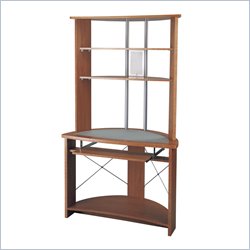 Office Star Insignia Glass Top Wood Computer Workstation with Hutch in Cherry