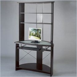 Office Star Insignia Glass Top Wood Credenza  with Hutch in Espressso