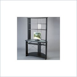 Office Star Insignia Glass Top Computer Workstation with Hutch in Black