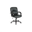 Office Star Black Mid Back Executive Leather Chair with Mahogany Finish Wood Base and Arms by Office Star